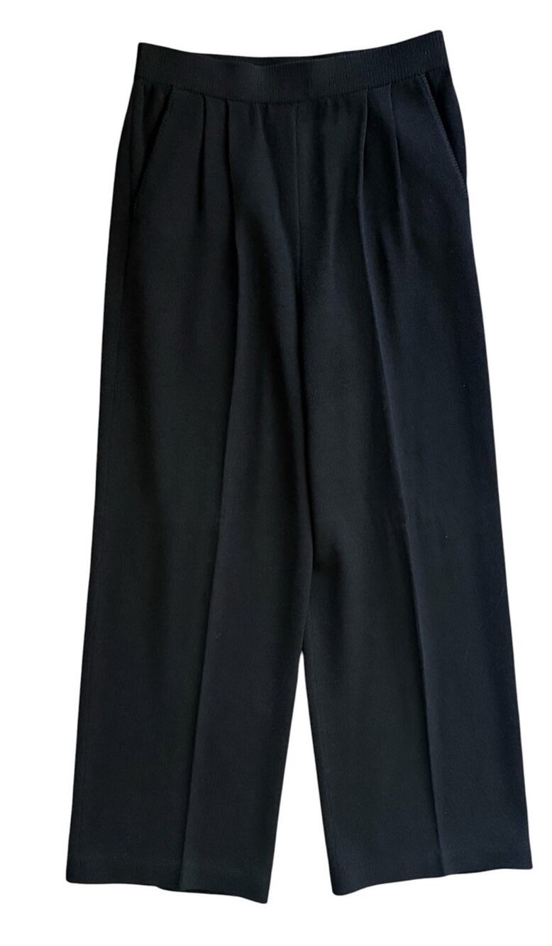 St. John Collection Black Knit Pants Wide Leg Pleated Pockets Pull On Size 8